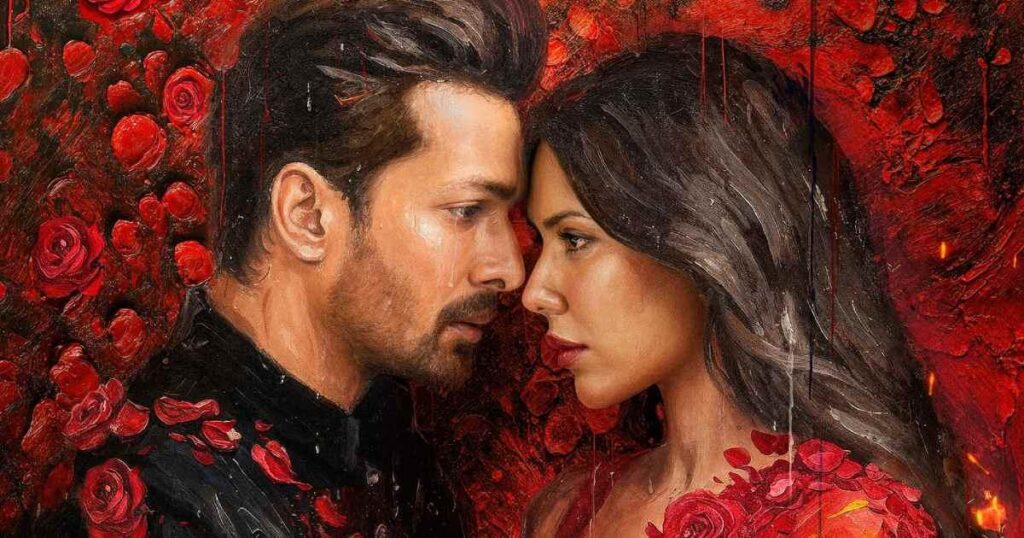 Ek Deewane Ki Deewaniyat Romantic Scene – Harshvardhan Rane aur Sonam Bajwa in an intense love moment surrounded by red roses | IMDb Source