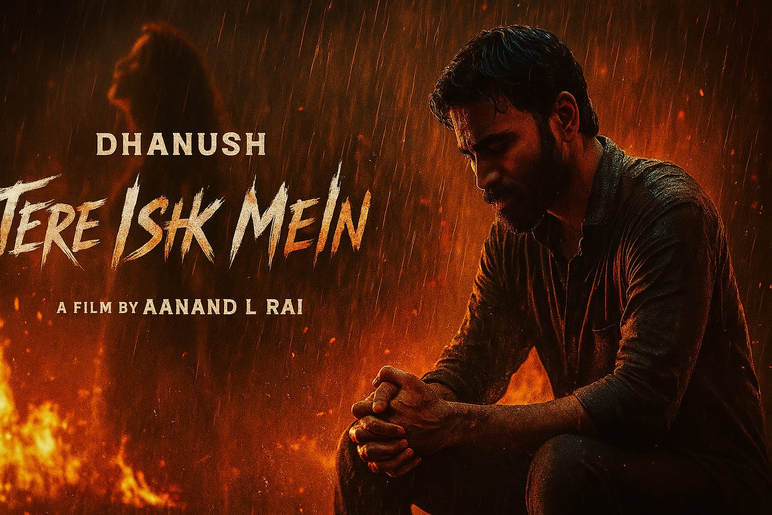 Dhanush rain aur aag ke beech emotional baitha hai – Tere Ishq Mein.