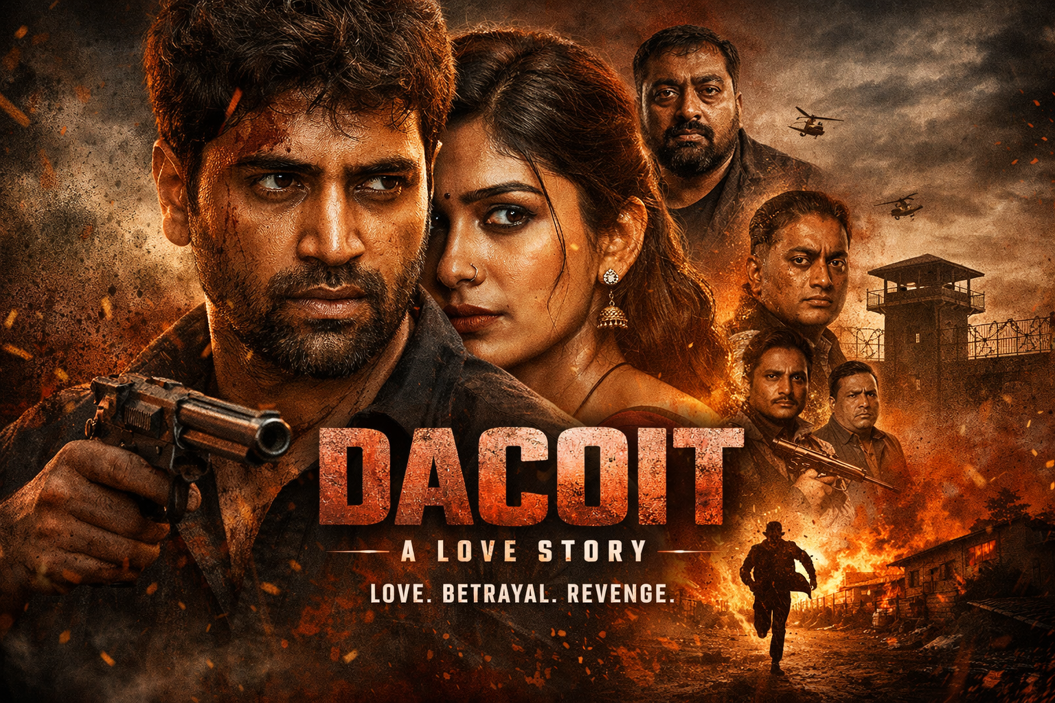Dacoit: A Love Story movie poster – Adivi Sesh aur Mrunal Thakur ki intense romantic action film